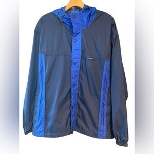 Stearns Sz M Blue Black Dry Wear Raincoat Snap Front Hoodie Utility Work Jacket